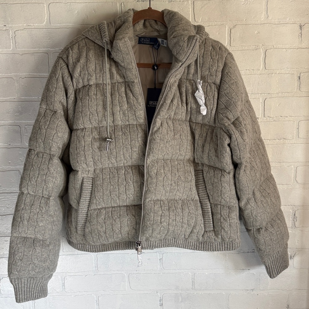 Polo Ralph Lauren Cable-knit wool and cashmere down jacket gray Size Large NWT - Picture 7 of 14